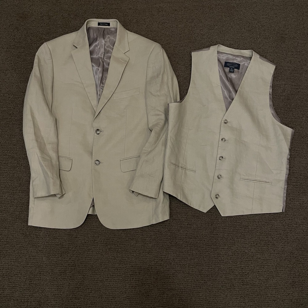 Pronto Uomoâ Platinum Linen Blazer 40R + Vest L Khaki 2-Button Sport Coat Set